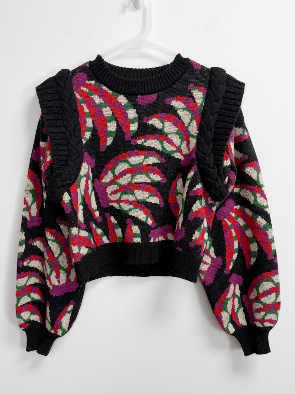 Farm Rio Sweater Womens Small Braided Banana Knit Crewneck